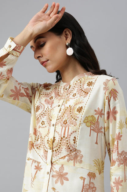 Ecru Embroidered A-Line Shirt Dress - wforwoman