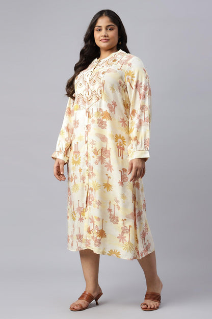 Plus Size Ecru Embroidered A-Line Shirt Dress - wforwoman