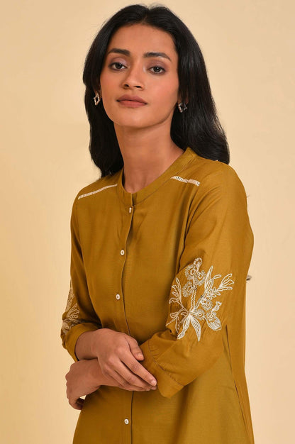 Yellow A-Line Button Down kurta - wforwoman