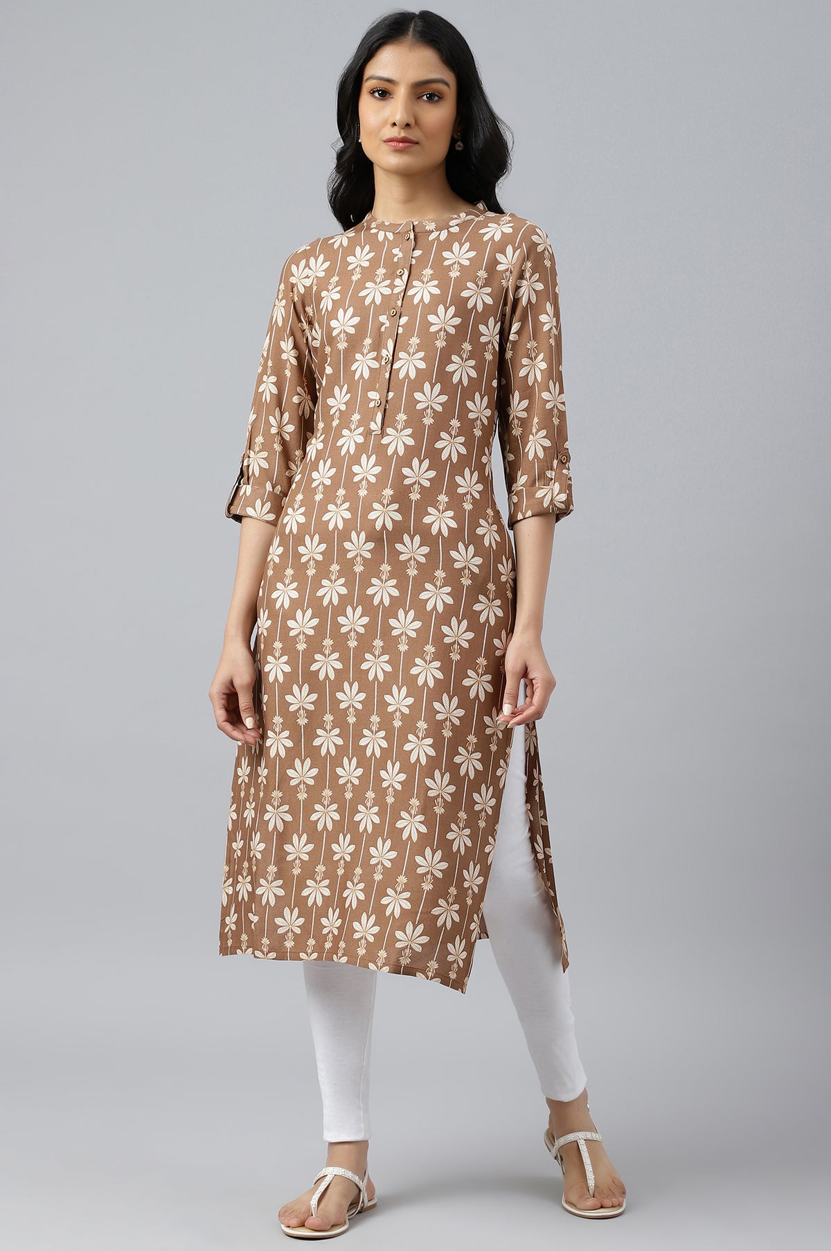 Brown Printed Button Down kurta - XS