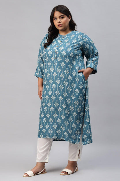 Plus Size Blue Rayon Button Down kurta - wforwoman