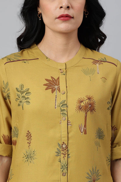 Mustard Rayon Printed Button Down kurta - wforwoman