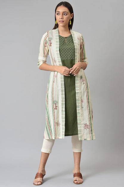 Green Schiffli kurta With Printed Jacket - wforwoman