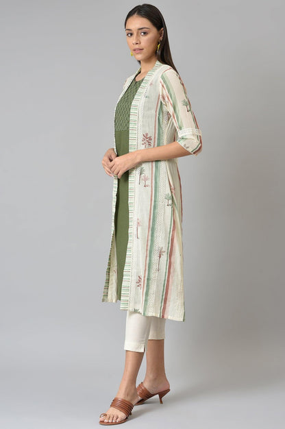 Green Schiffli kurta With Printed Jacket - wforwoman