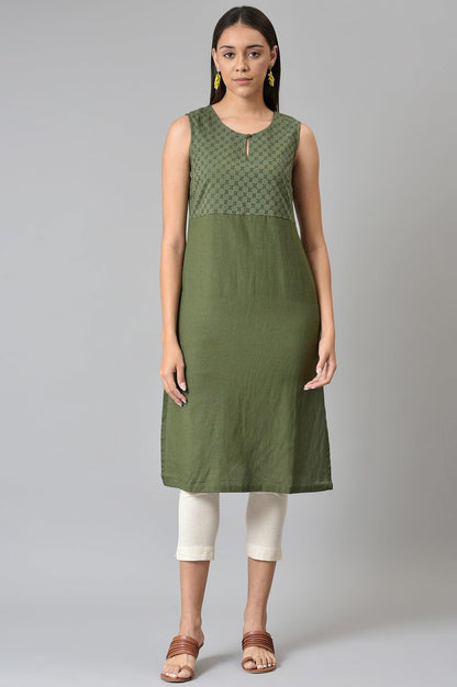 Green Schiffli kurta With Printed Jacket - wforwoman
