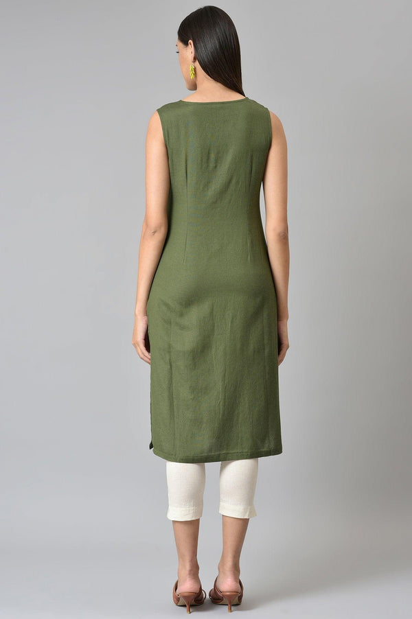 Green Schiffli kurta With Printed Jacket