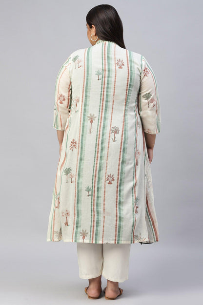 Green Plus Size Schiffli kurta With Printed Jacket - wforwoman