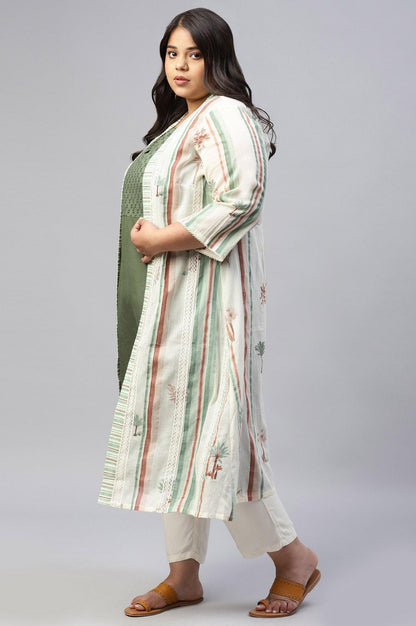 Green Plus Size Schiffli kurta With Printed Jacket - wforwoman