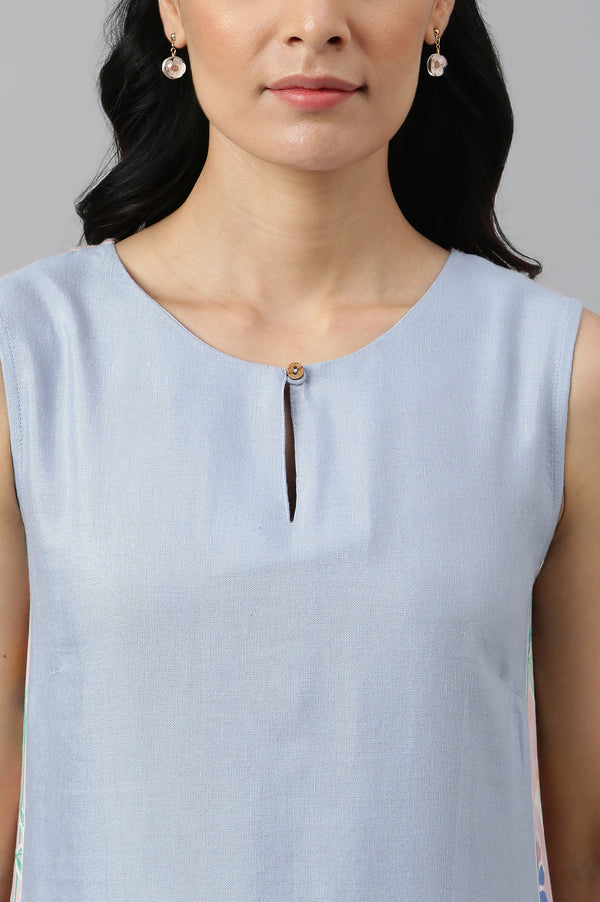 Blue Sleeveless Rayon Flax kurta