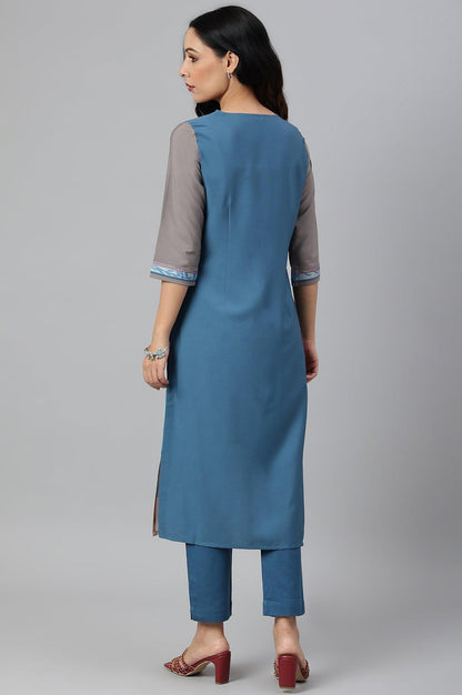 Multicoloured Panelled kurta With Grey Sleeves - wforwoman