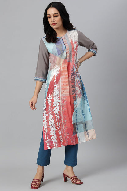 Multicoloured Panelled kurta With Grey Sleeves - wforwoman