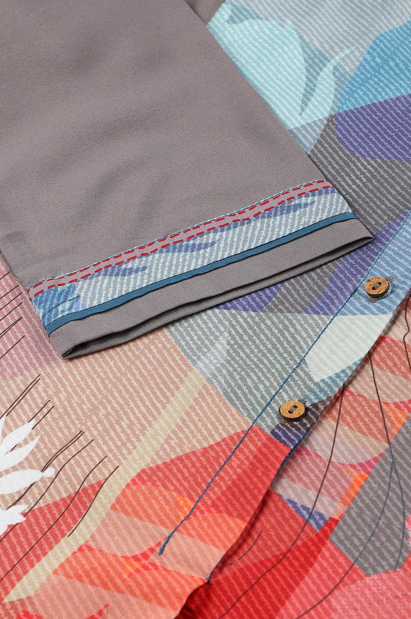 Multicoloured Panelled kurta With Grey Sleeves - wforwoman