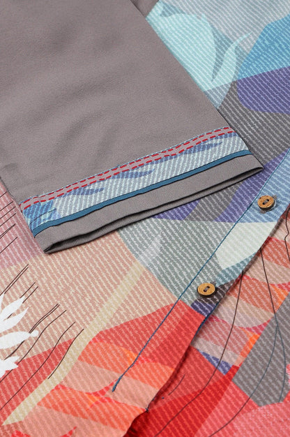 Multicoloured Panelled kurta With Grey Sleeves - wforwoman