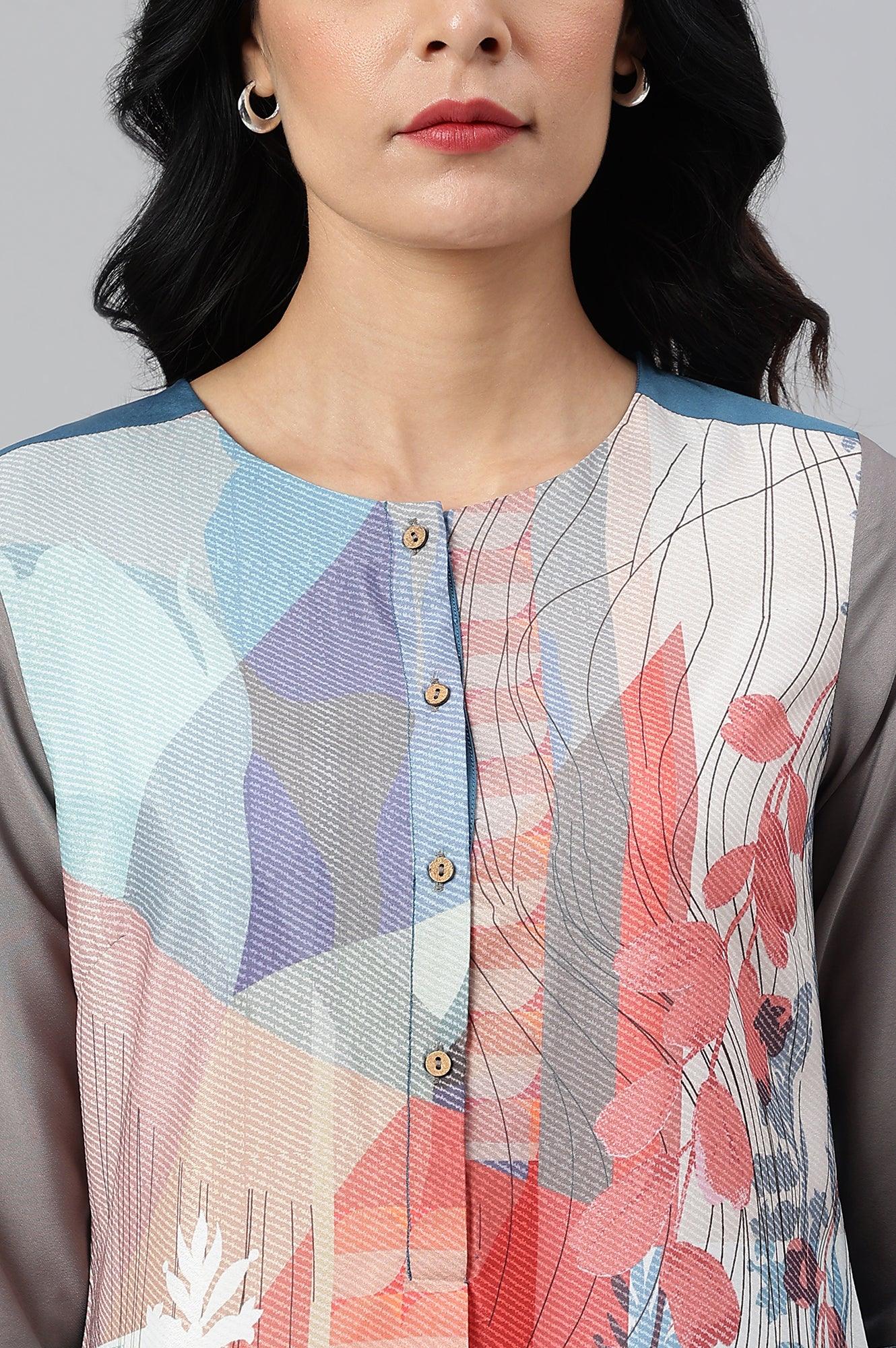 Multicoloured Panelled kurta With Grey Sleeves - wforwoman