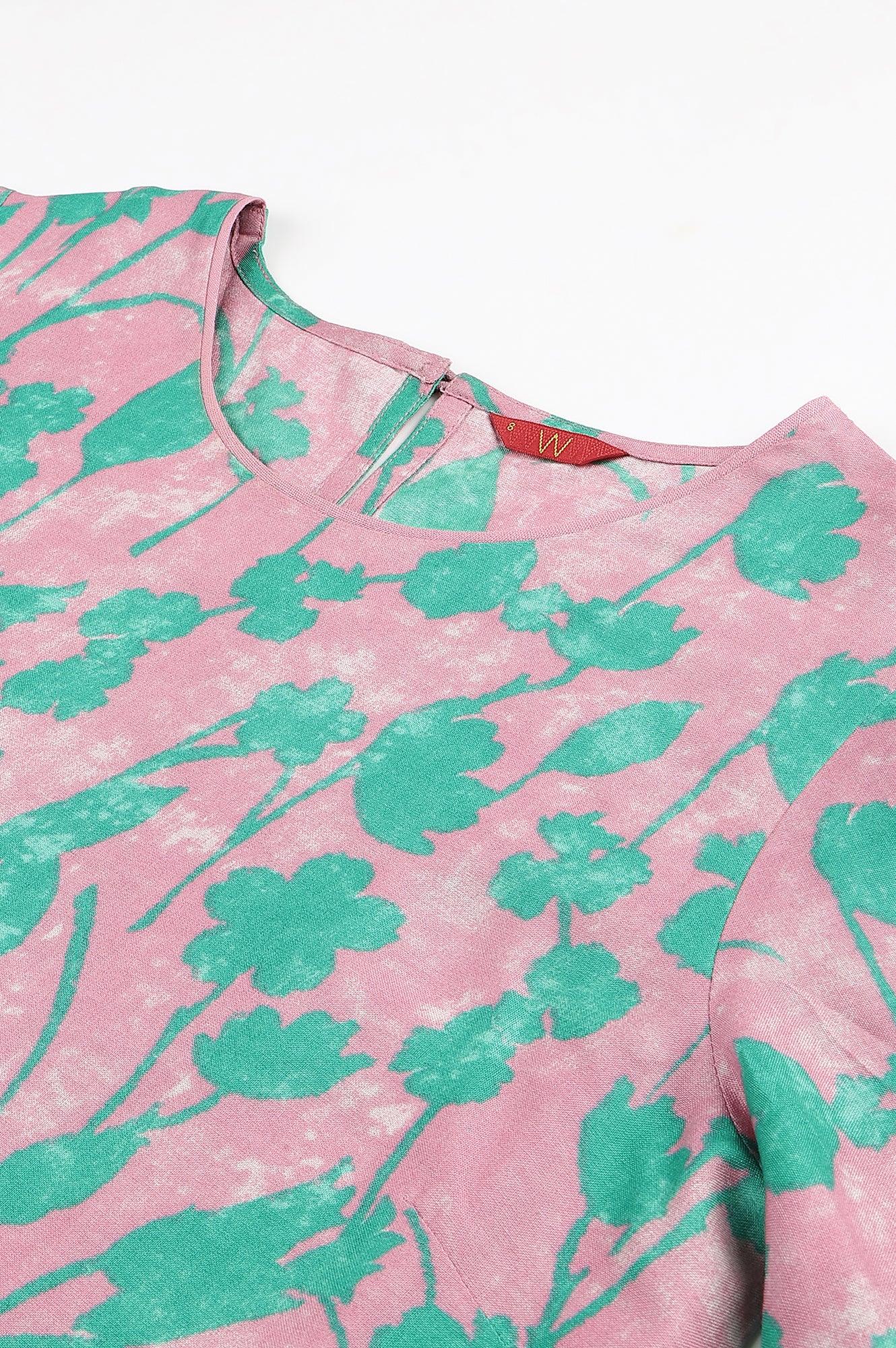 Light Purple Floral Print Straight kurta - wforwoman