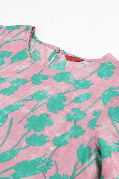 Light Purple Floral Print Straight kurta - wforwoman