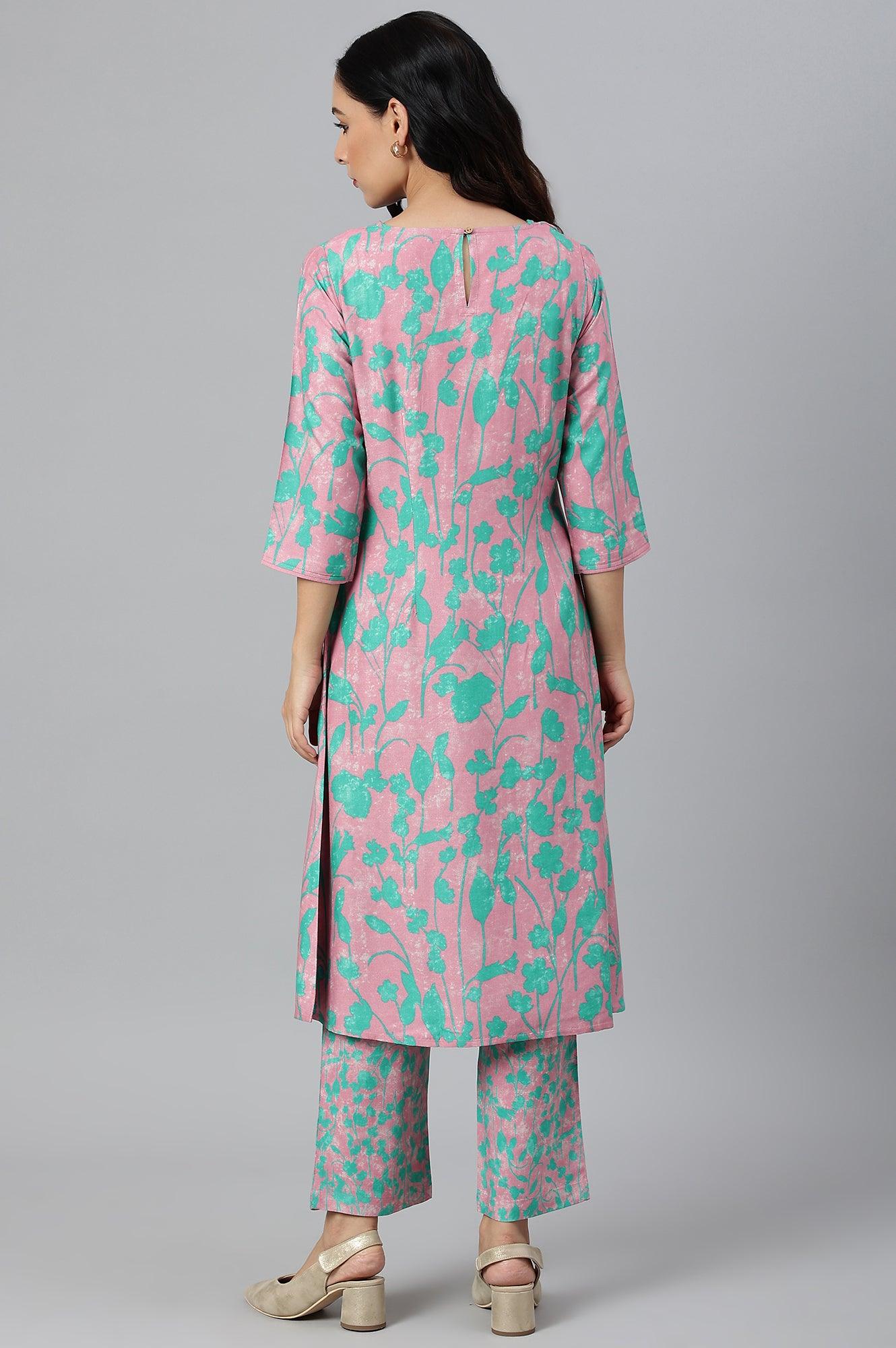 Light Purple Floral Print Straight kurta - wforwoman