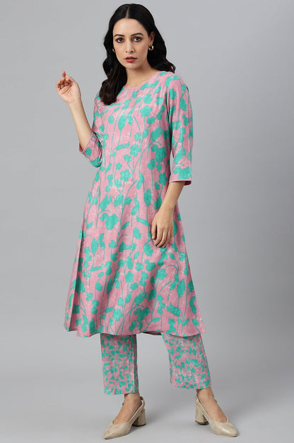 Light Purple Floral Print Straight kurta - wforwoman