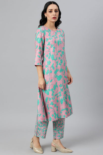 Light Purple Floral Print Straight kurta - wforwoman