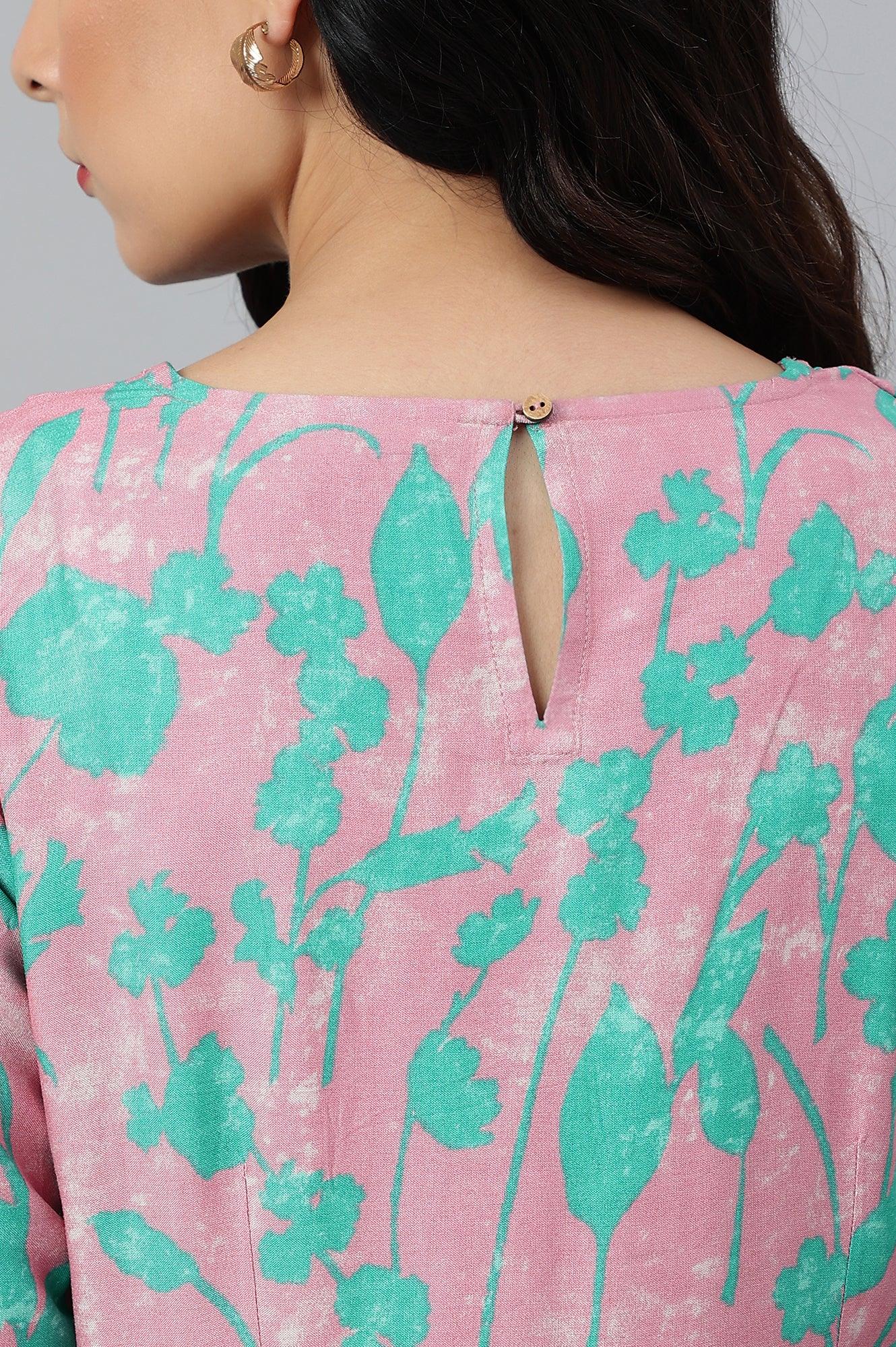 Light Purple Floral Print Straight kurta - wforwoman