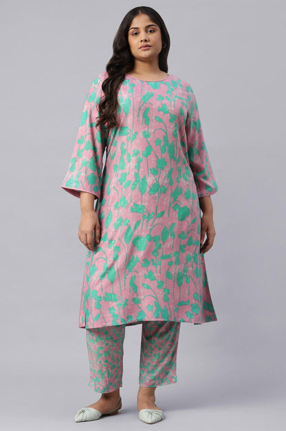 Light Purple Floral Print Plus Size kurta - wforwoman