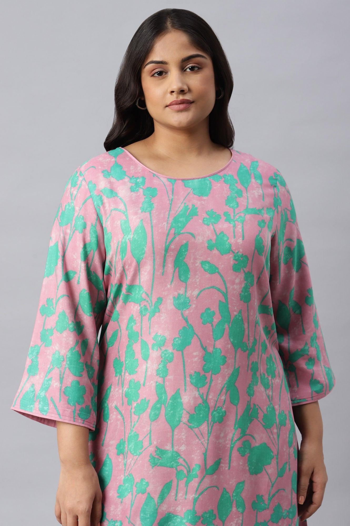 Light Purple Floral Print Plus Size kurta - wforwoman