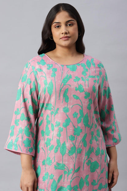 Light Purple Floral Print Plus Size kurta - wforwoman