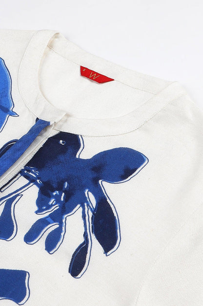 Ecru Placement kurta With Blue Floral Print - wforwoman