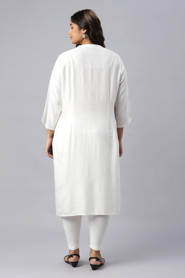 Ecru Placement Plus Size kurta With Blue Floral Print