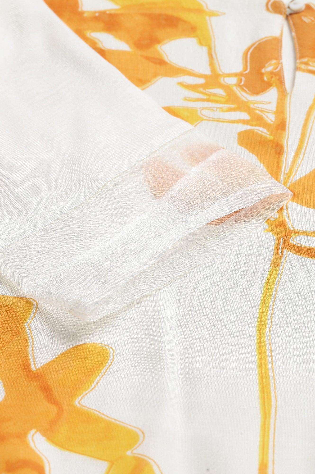 Ecru Placement kurta With Yellow Floral Print - wforwoman