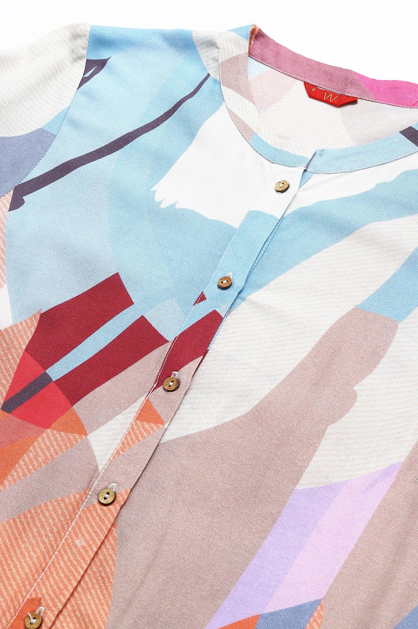 Multicoloured Full Placket Mandarin Collar kurta - wforwoman