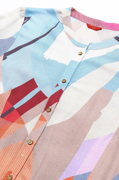 Multicoloured Full Placket Mandarin Collar kurta - wforwoman