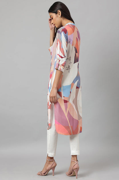 Multicoloured Full Placket Mandarin Collar kurta - wforwoman