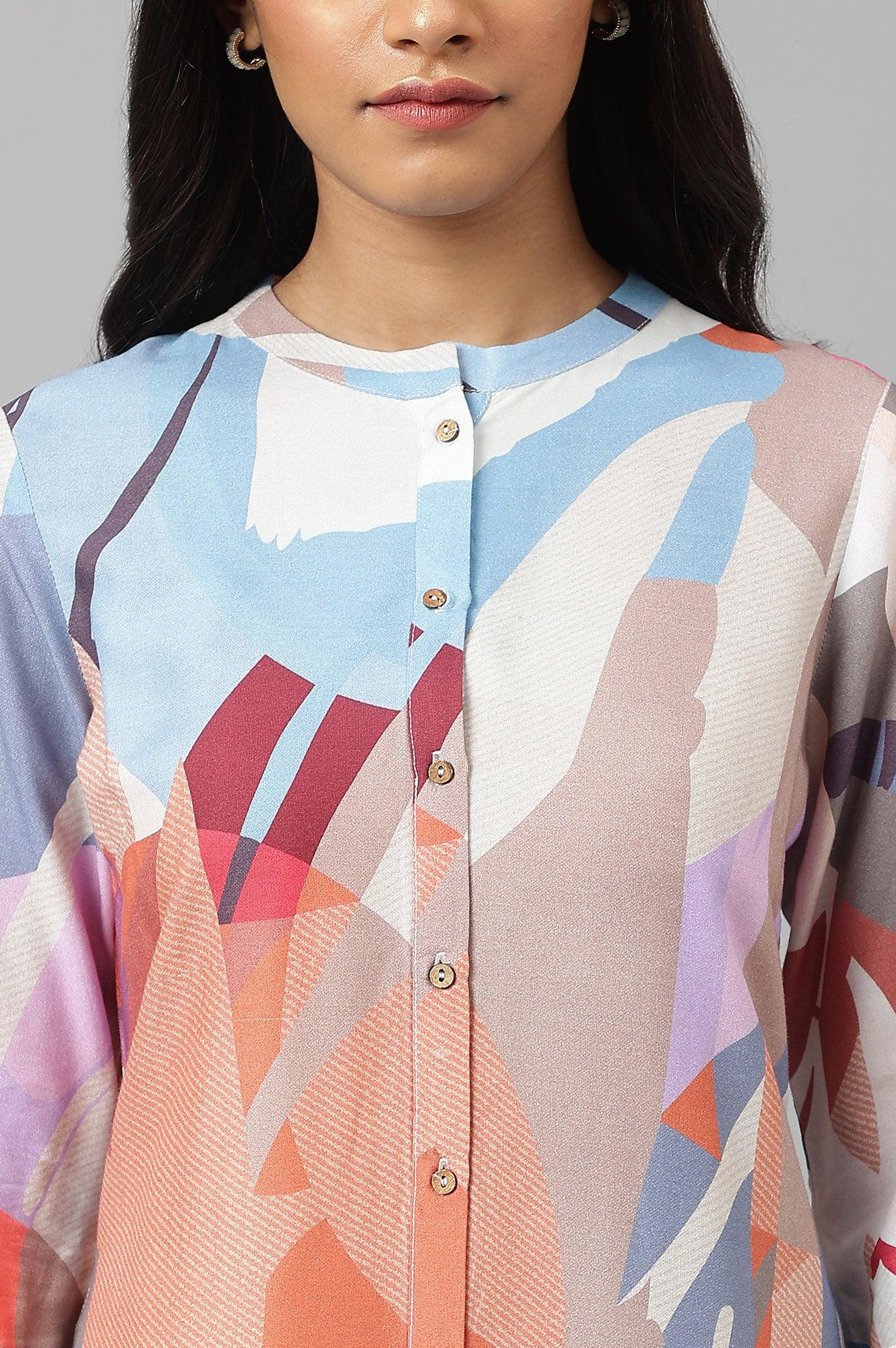 Multicoloured Full Placket Mandarin Collar kurta - wforwoman