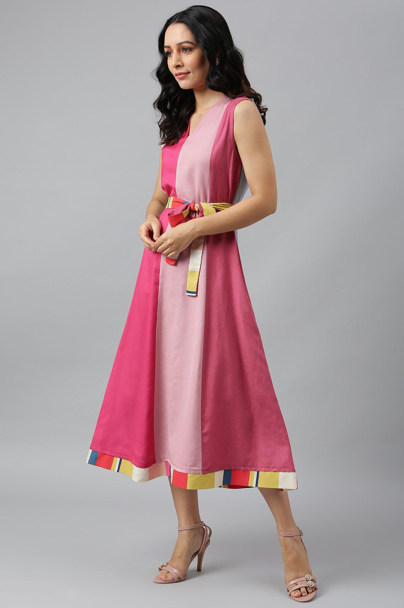 Bright Multicoloured Colour Block Sleeveless Dress - wforwoman