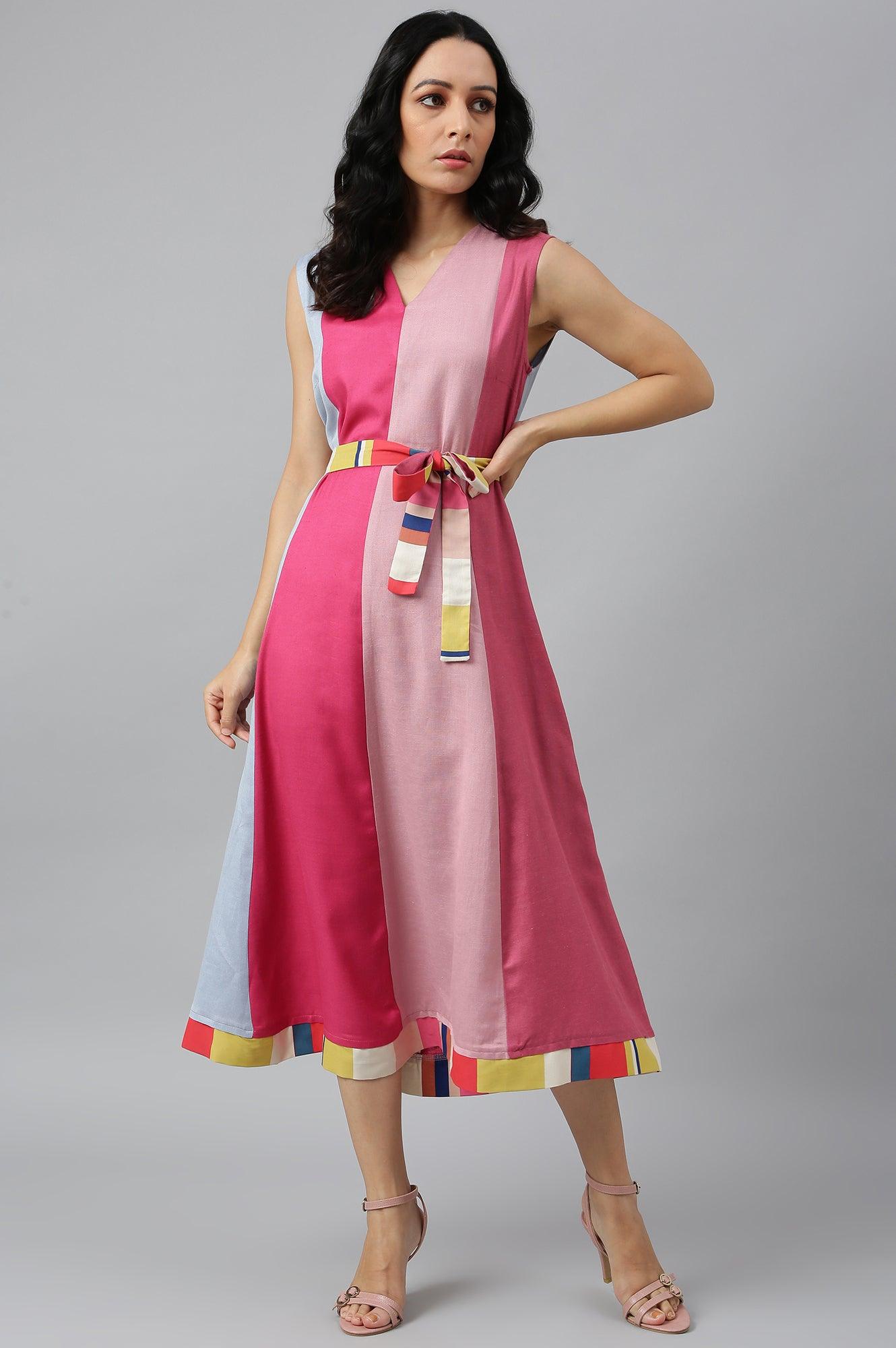Bright Multicoloured Colour Block Sleeveless Dress - wforwoman