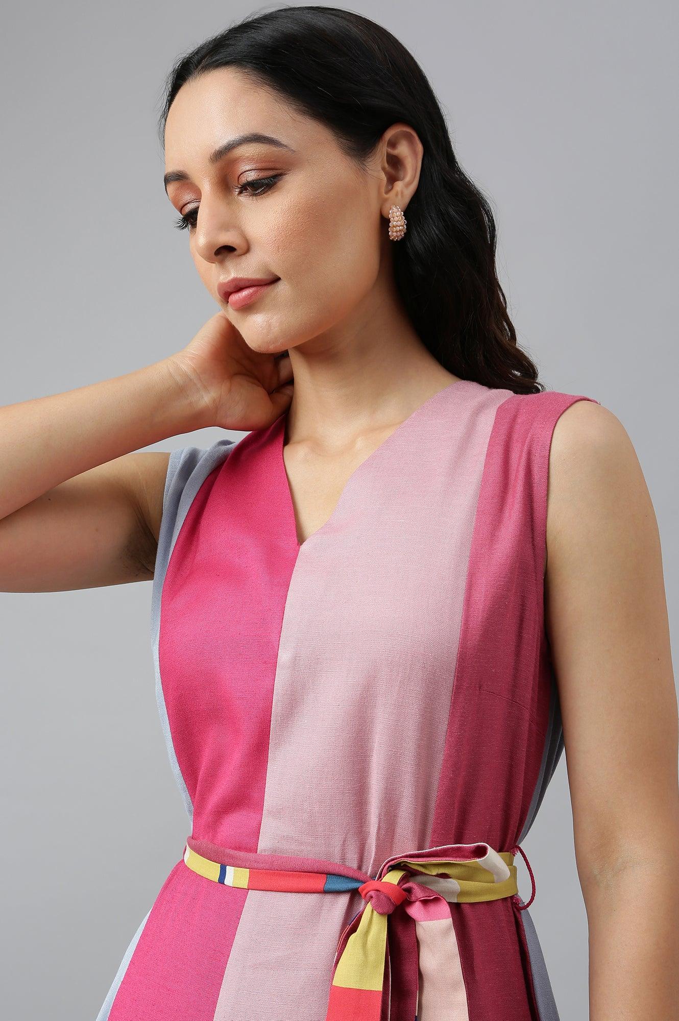 Bright Multicoloured Colour Block Sleeveless Dress - wforwoman