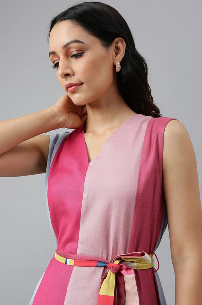 Bright Multicoloured Colour Block Sleeveless Dress - wforwoman