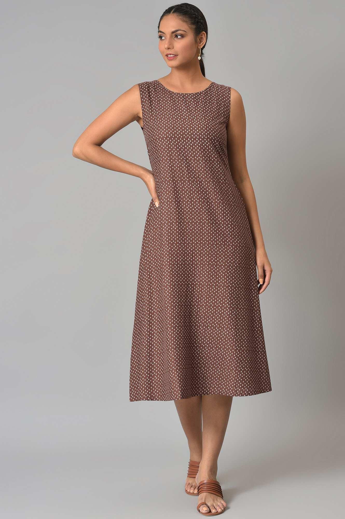 Ecru Crochet Jacket With A-Line Brown kurta - wforwoman