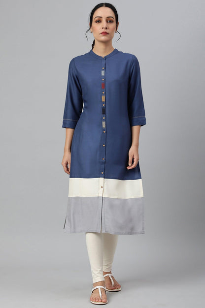 Blue And Grey Colour Block kurta - wforwoman