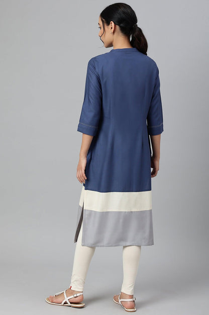 Blue And Grey Colour Block kurta - wforwoman