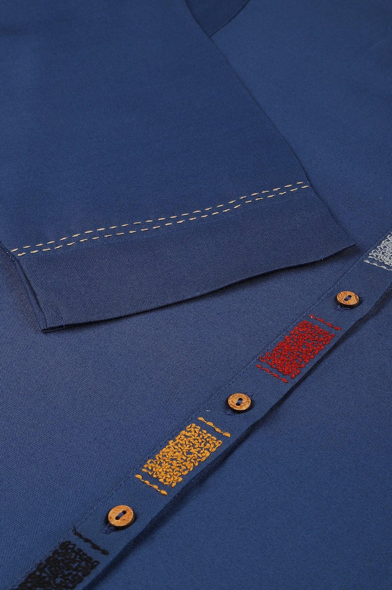 Blue And Grey Colour Block kurta - wforwoman