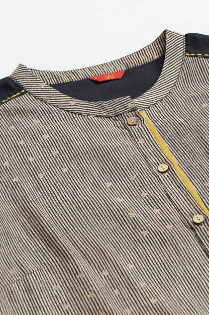 Biege And Black Panelled kurta With Mustard Stich Line - wforwoman