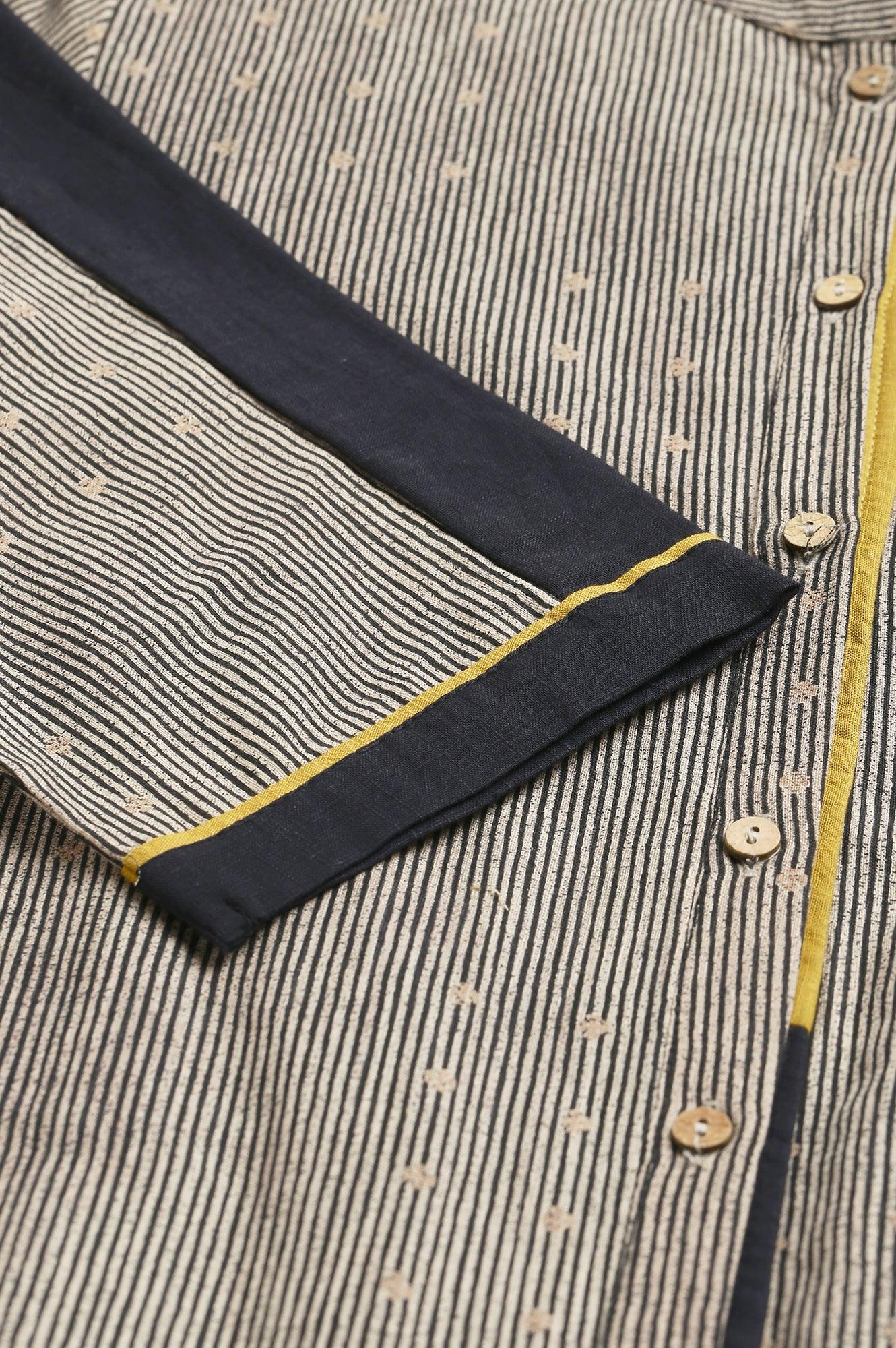 Biege And Black Panelled kurta With Mustard Stich Line - wforwoman