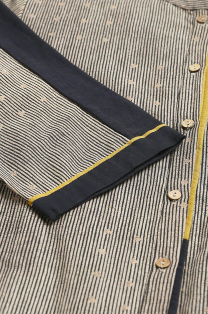 Biege And Black Panelled kurta With Mustard Stich Line - wforwoman