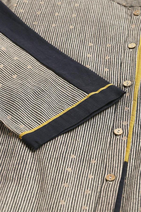 Biege And Black Panelled kurta With Mustard Stich Line