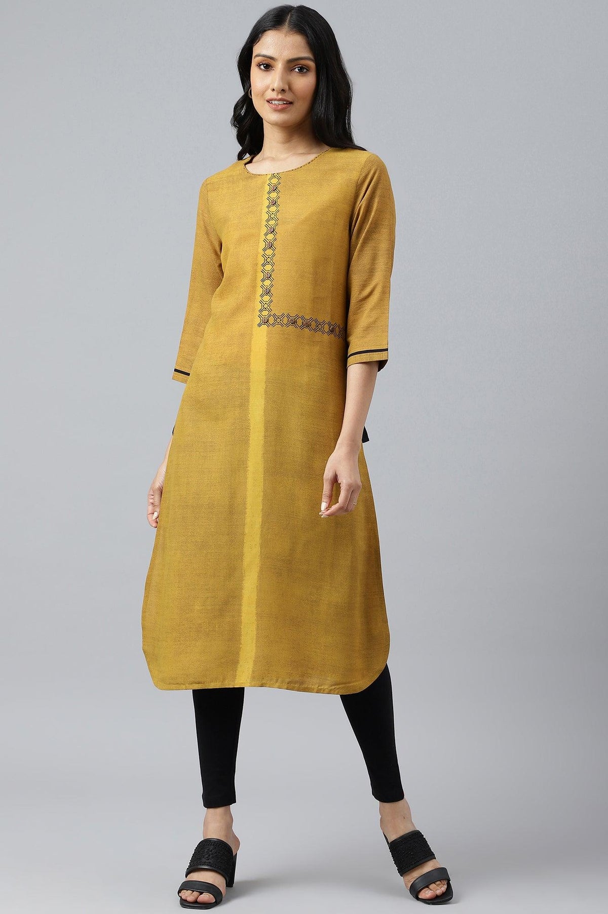 Mustard Asymmetric Contemporary kurta - XS