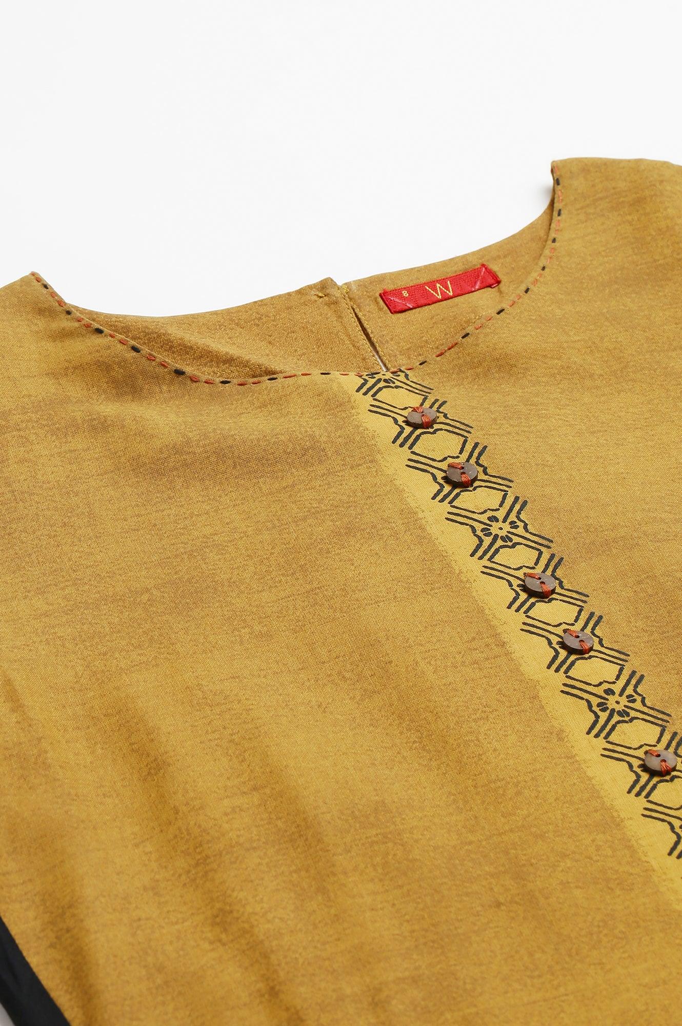 Mustard Asymmetric Contemporary kurta - wforwoman