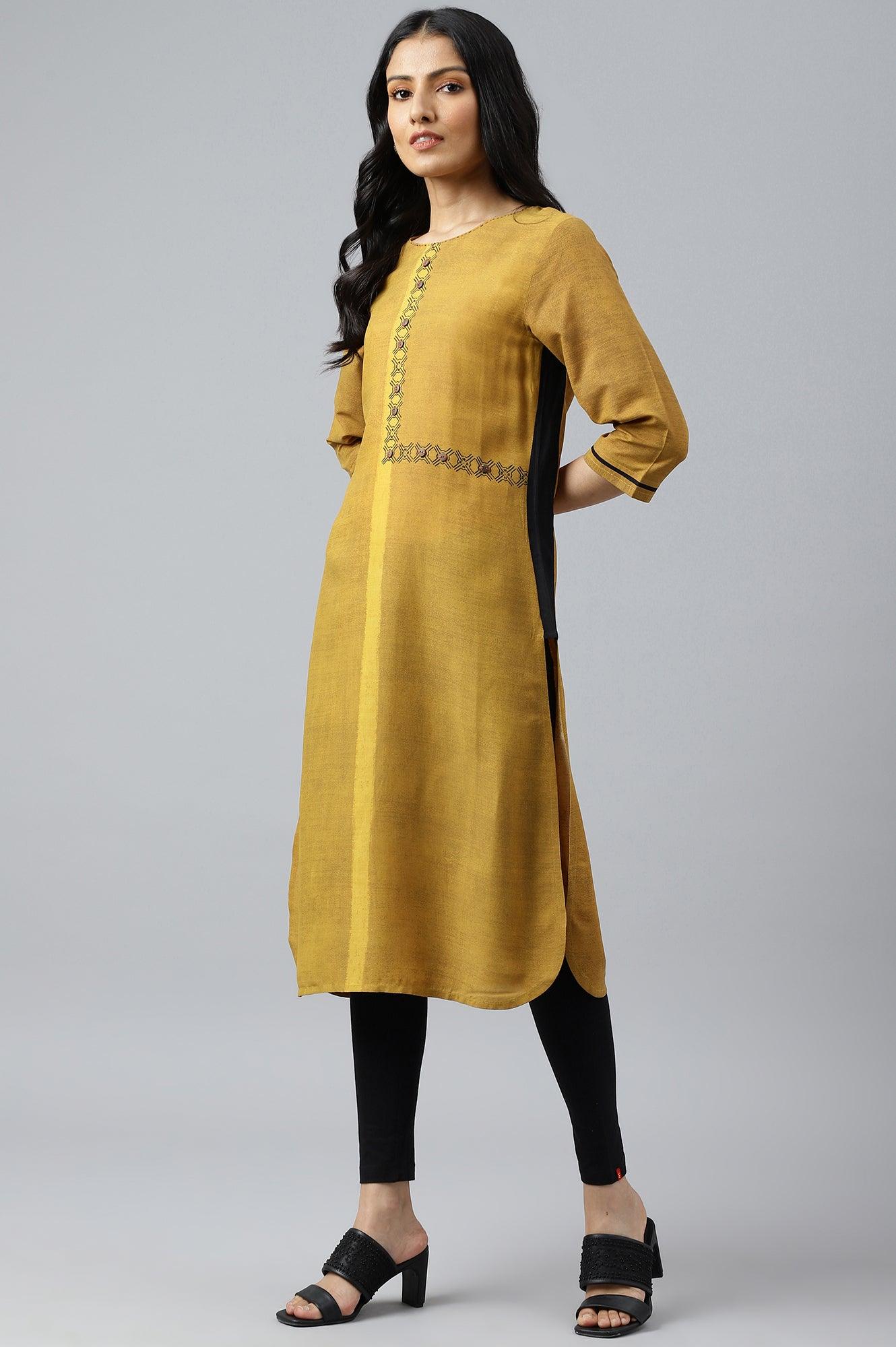 Mustard Asymmetric Contemporary kurta - wforwoman
