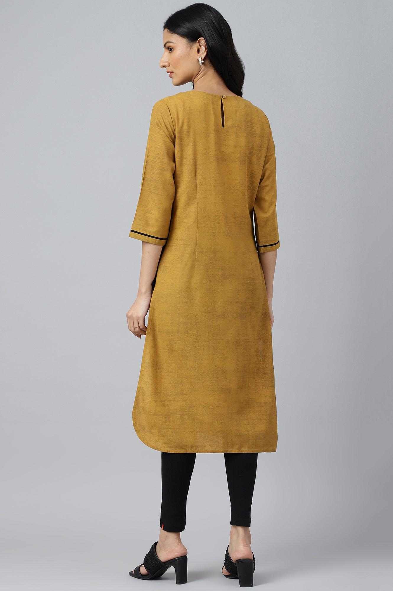 Mustard Asymmetric Contemporary kurta - wforwoman